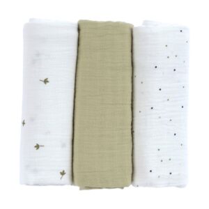 Lassig - Lange en mousseline olive et blanc 60x60