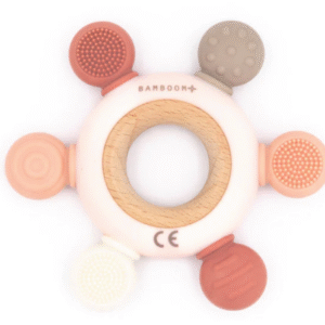 Bamboom - Anneau de dentition en bois et silicone rose